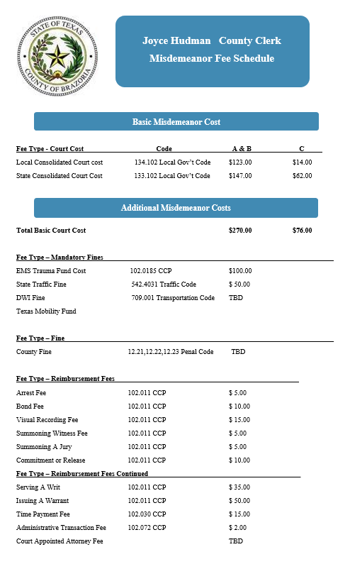 Criminal Fee Schedule